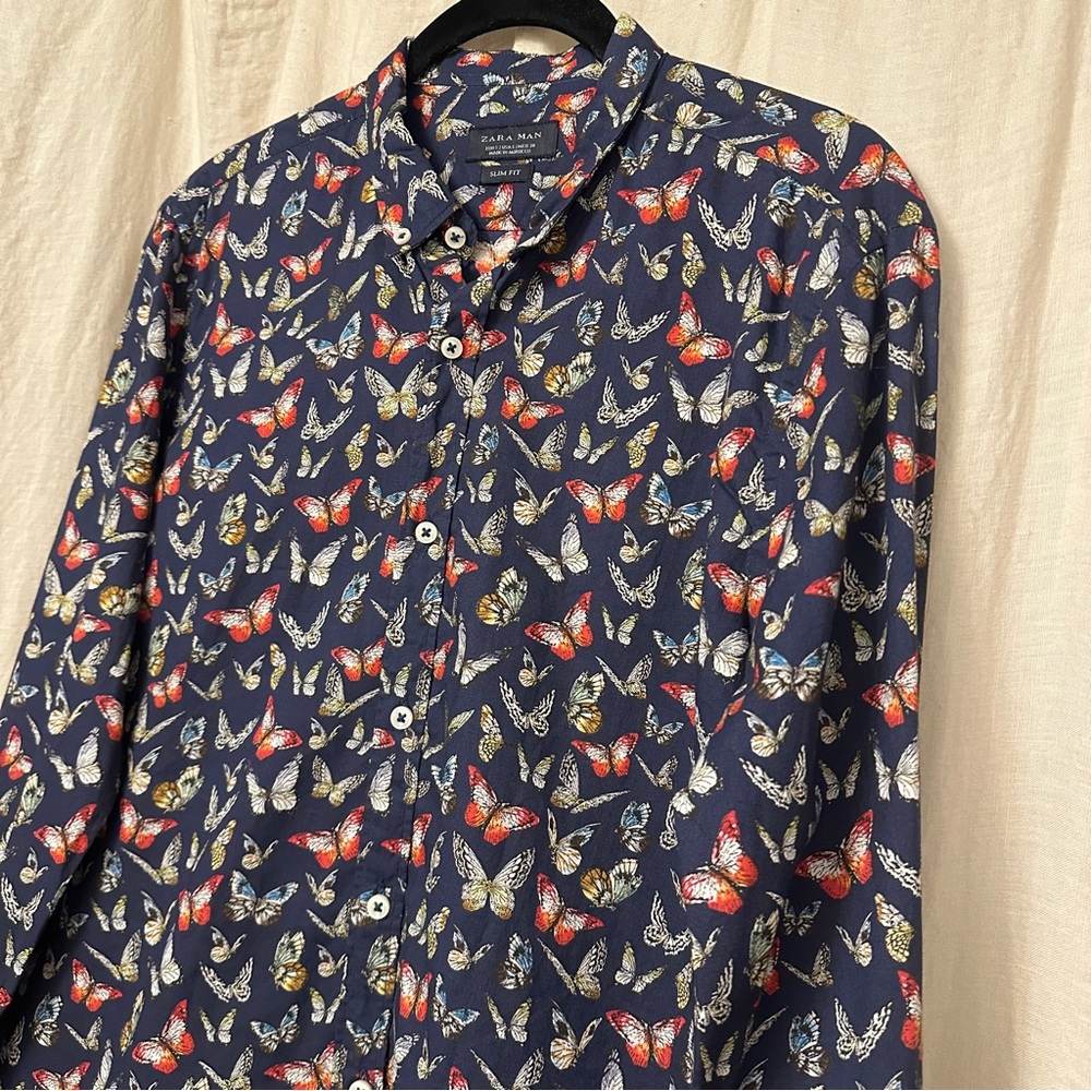 Zara Slim Butterfly Print Shirt